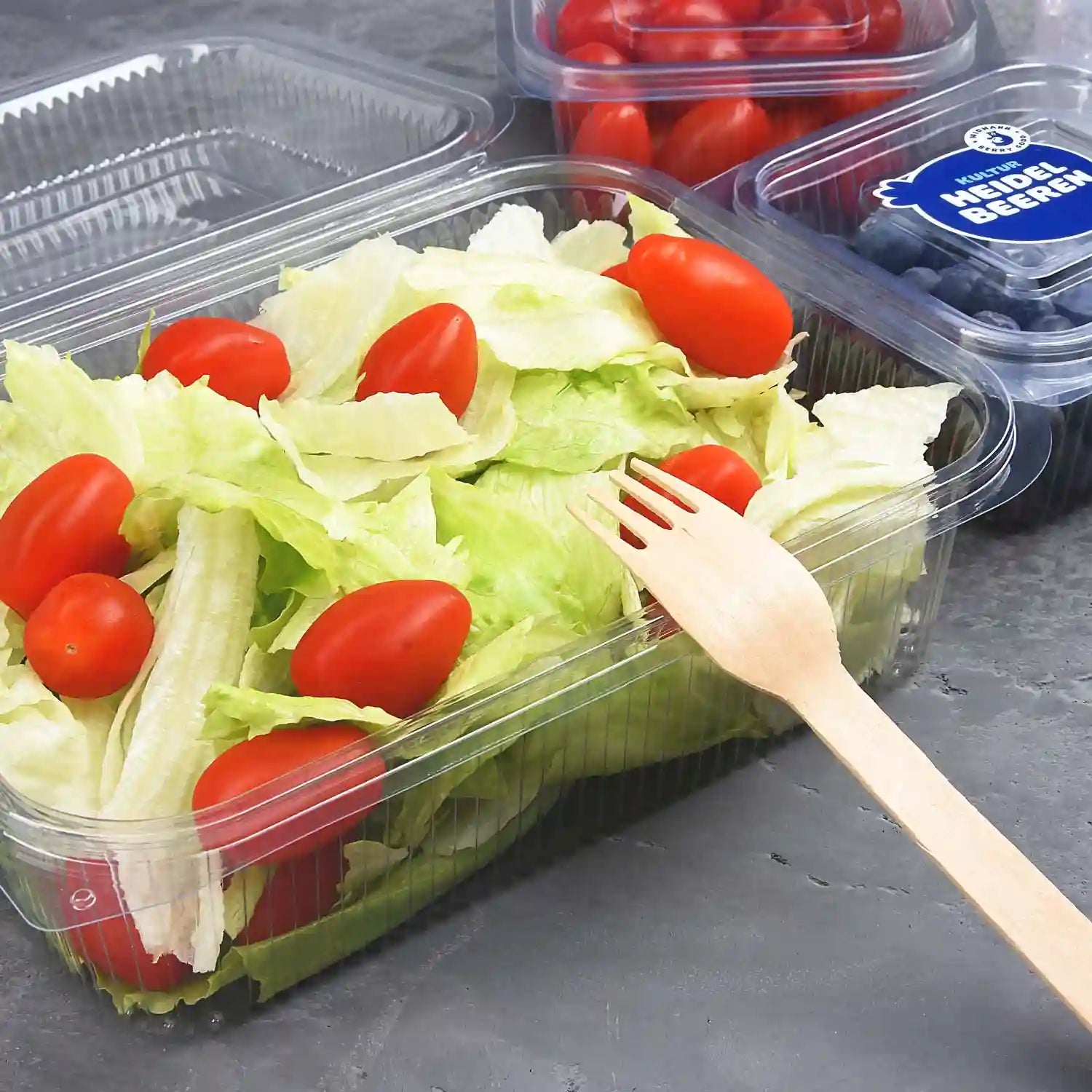 Rechteckbecher (rPET) mit Deckel klar