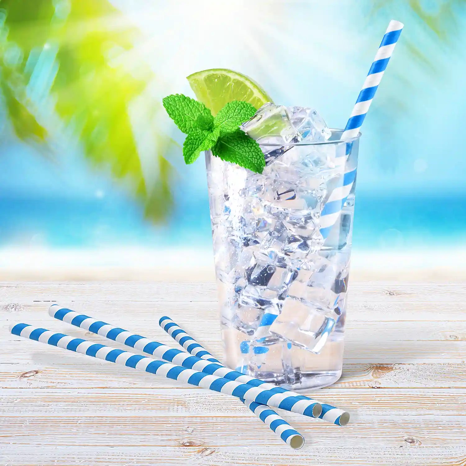 Papiertrinkhalm Spirale blau