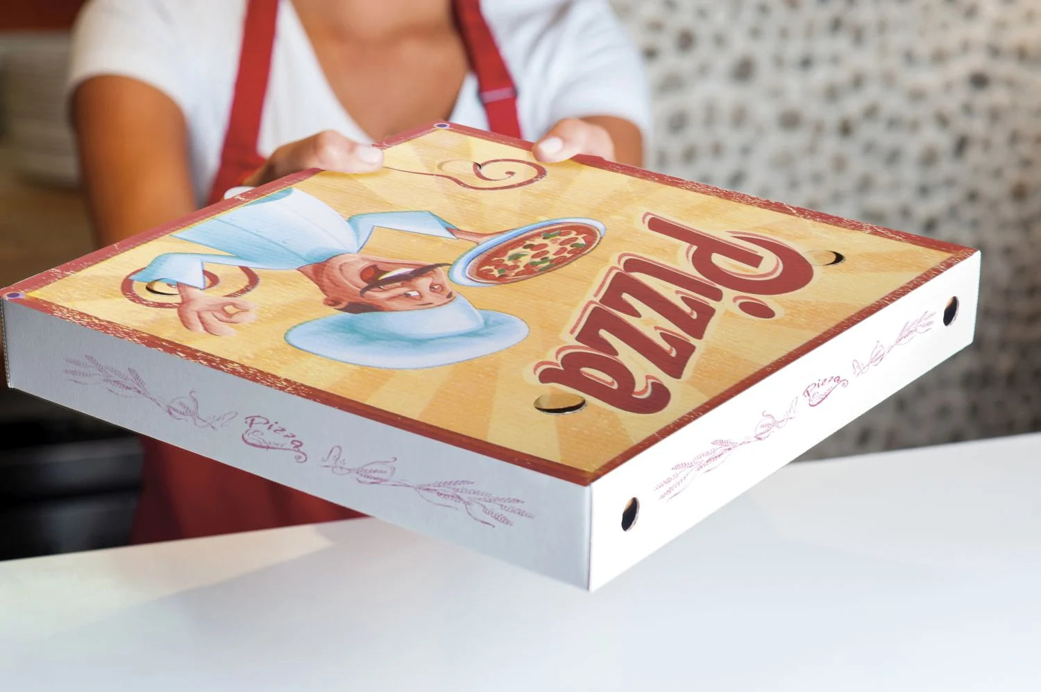 Pizzakarton (aus Mikrowellpappe) weiß bedruckt