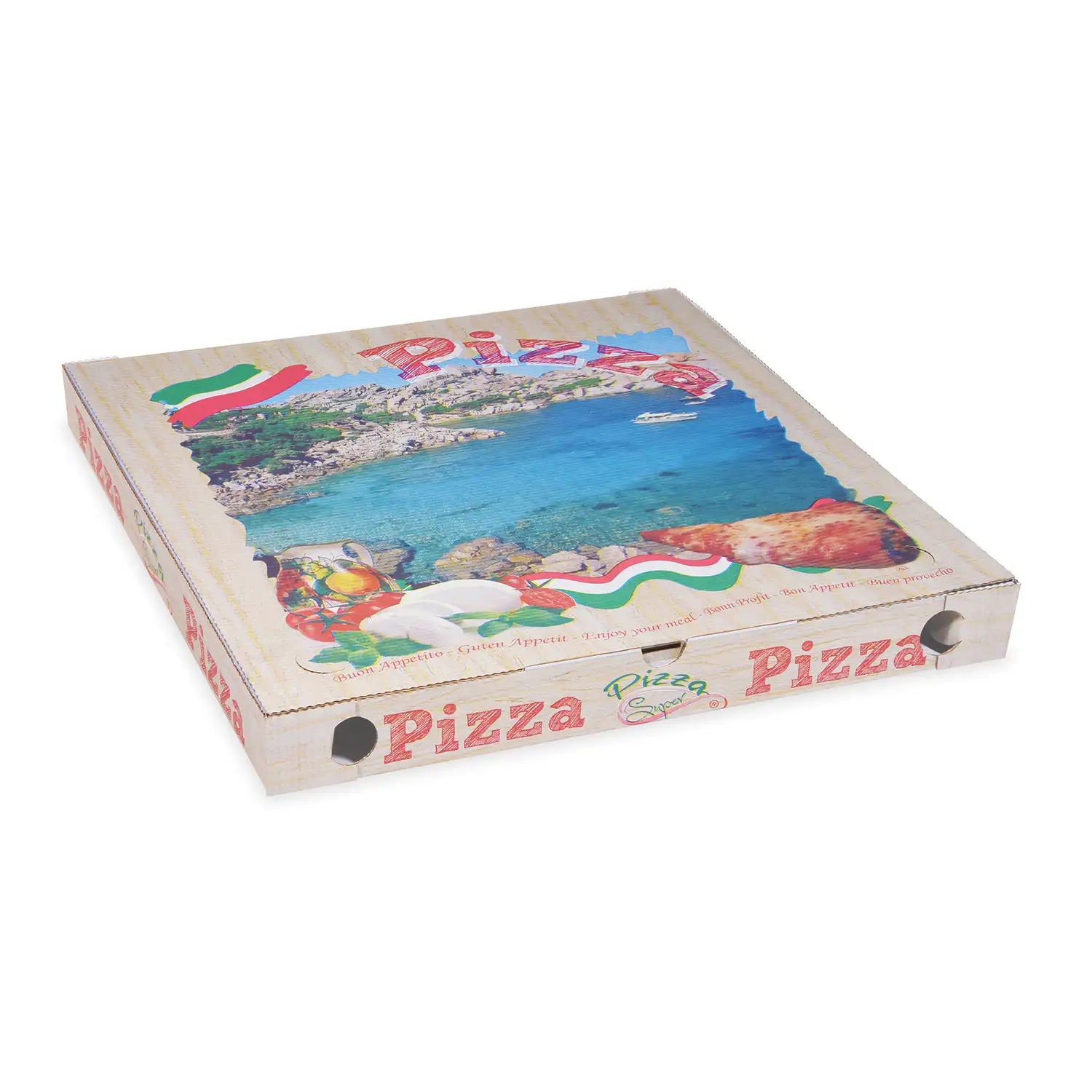 Pizzakarton (aus Mikrowellpappe) weiß bedruckt