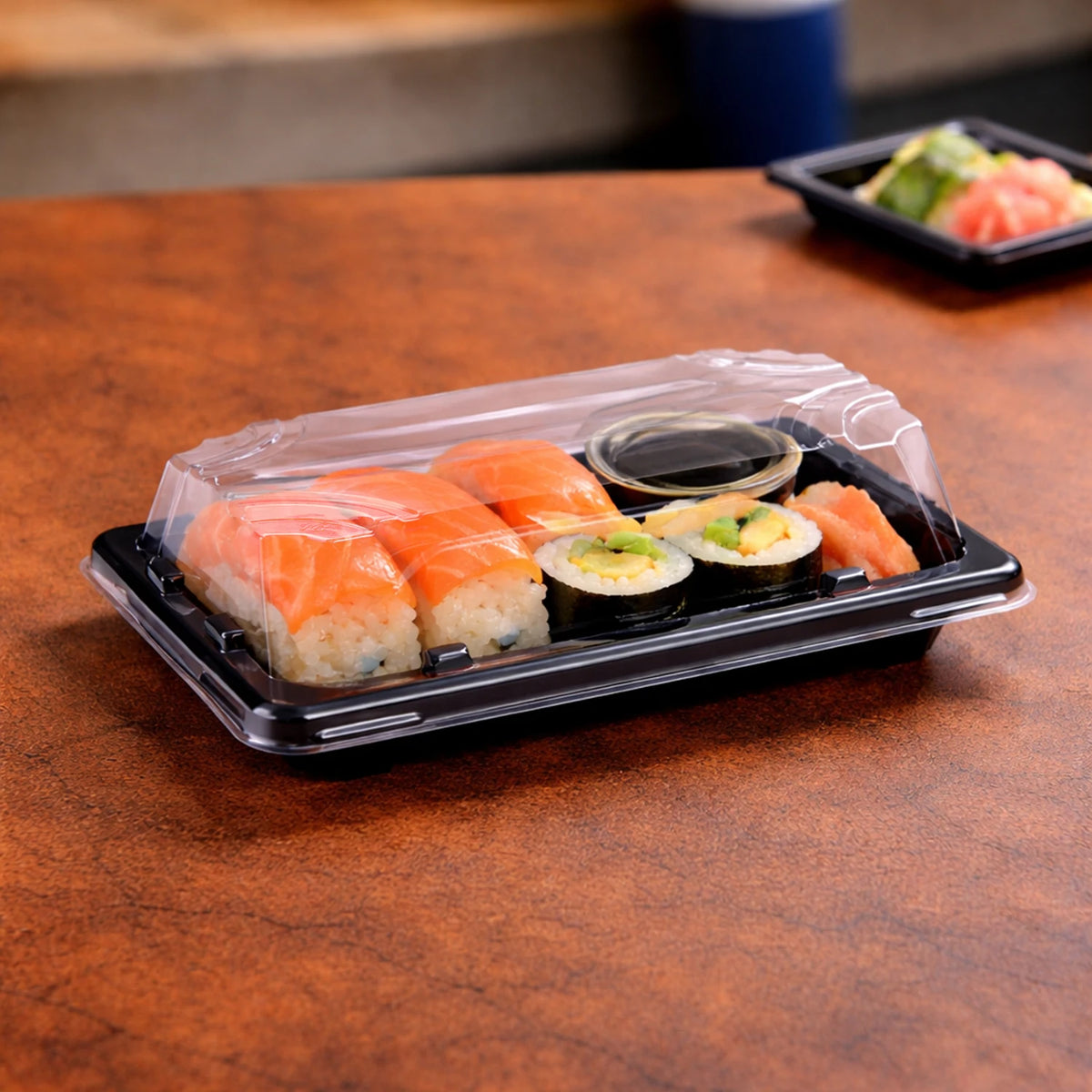 Sushi-Schale (PP/rPET) schwarz 167 x 93 x 45 mm + Deckel
