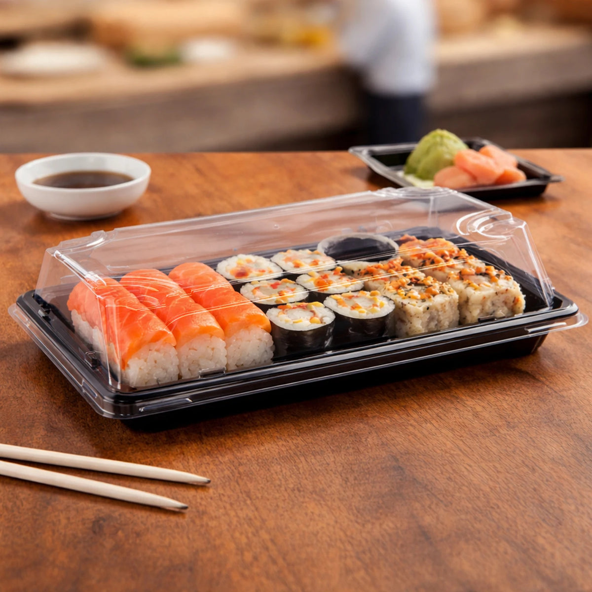 Sushi-Schale (PP/rPET) schwarz 188 x 130 x 45 mm + Deckel