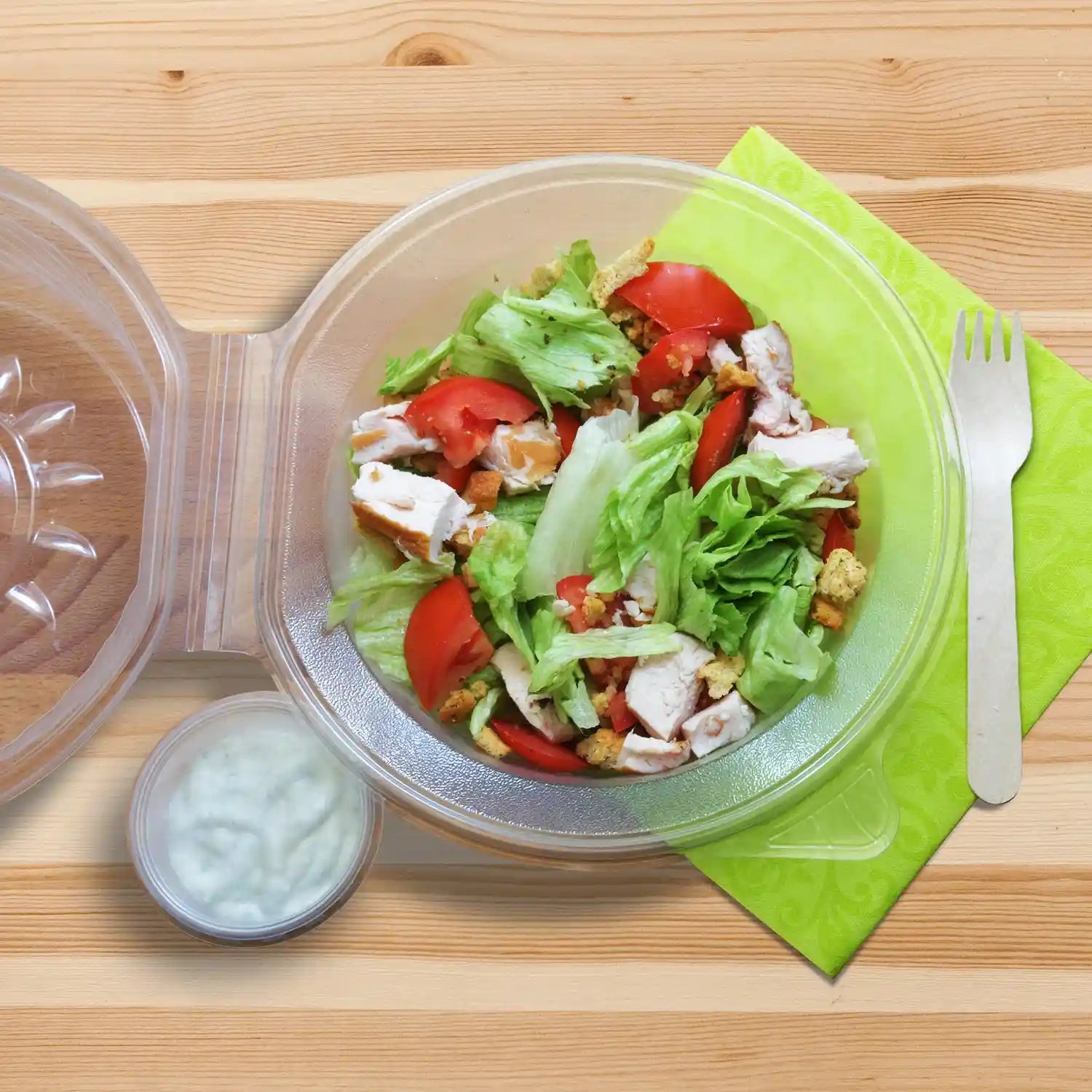 Salatschale (PP) mit Domdeckel und Dipfach